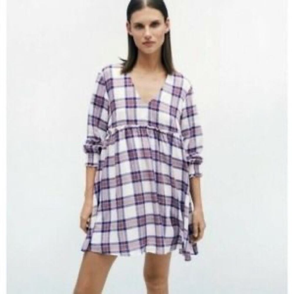 NWT Zara Plaid Babydoll Mini Dress